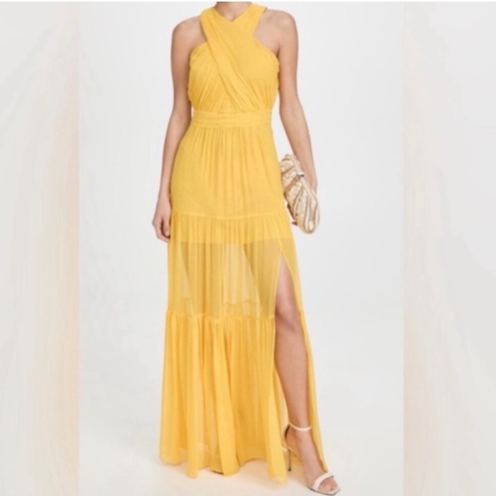 Veronica Beard Silk Yellow Canary Maxi Sleeveless Dress Chiffon Size 4 NWOT